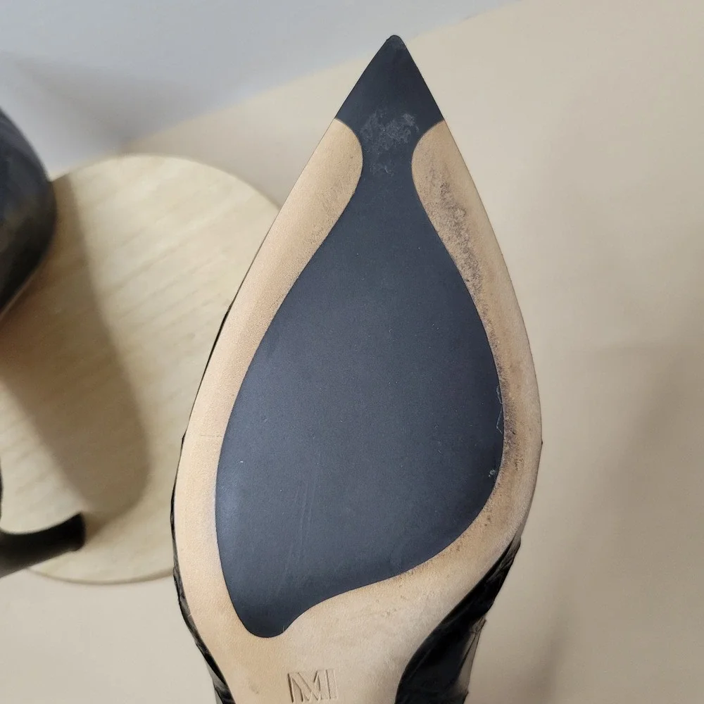 MM.LaFleur The Ginger Black Croc Embossed Leather Pointed Toe Pump Heels size 37